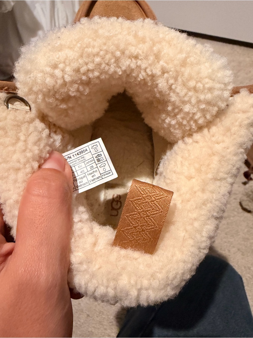 UGG Women Chestnut Suede Shearling-Lined Boot with Plaid Laces - Picture 5 of 8